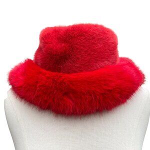 Y2K Faux Fur Two-Tone Funk Hat Red Fuzzy Holiday